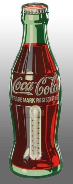 TIN COCA-COLA DIE-CUT BOTTLE THERMOMETER.         
