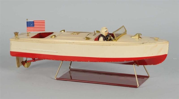 LIONEL NO. 45 TIN BOAT ON STAND.                  