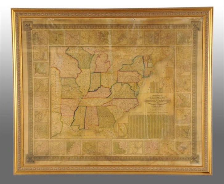 PAPER ON LINEN MAP OF AMERICAN REPUBLIC.          