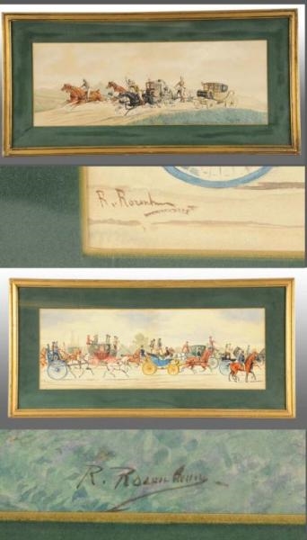 LOT OF 2: WATERCOLOR PAINTINGS OF CARRIAGE SCENES.
