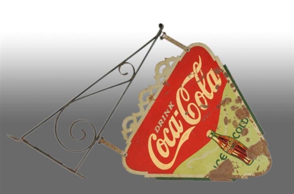 TIN COCA-COLA 2-SIDED DIE-CUT TRIANGLE SIGN.      