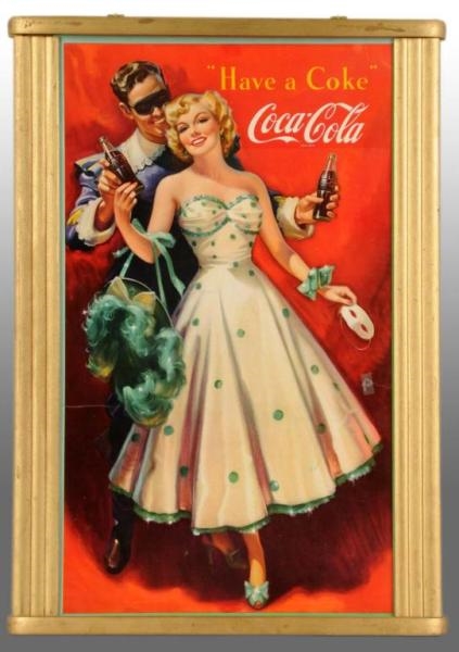 CARDBOARD COCA-COLA POSTER WITH GOLD KAY FRAME.   