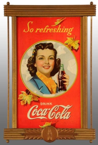 CARDBOARD COCA-COLA POSTER WITH KAY FRAME.        