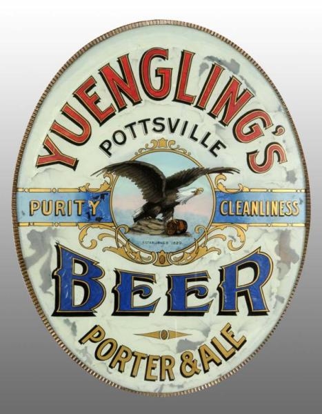 REVERSE ON GLASS YUENGLING BEER CORNER SIGN.      