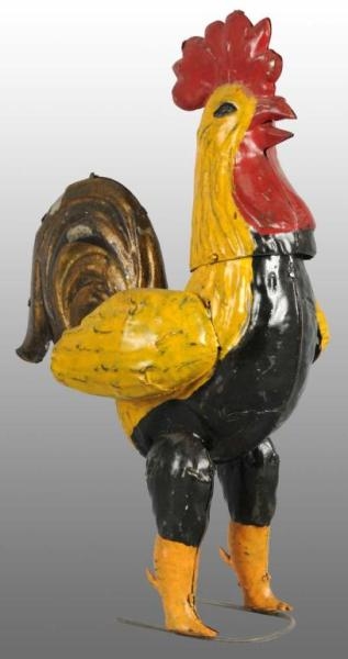 TIN HAND-PAINTED ROOSTER WIND-UP TOY.             