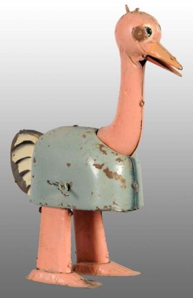 TIN HAND-PAINTED NIFTY OSTRICH WIND-UP TOY.       
