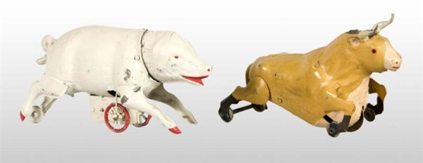 LOT OF 2: TIN HAND-PAINTED ANIMAL WIND-UP TOYS.   