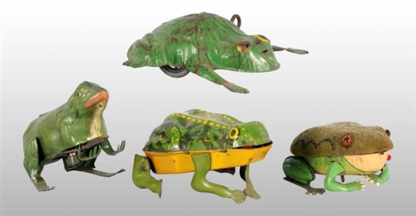 LOT OF 4: TIN FROG WIND-UP TOYS.                  