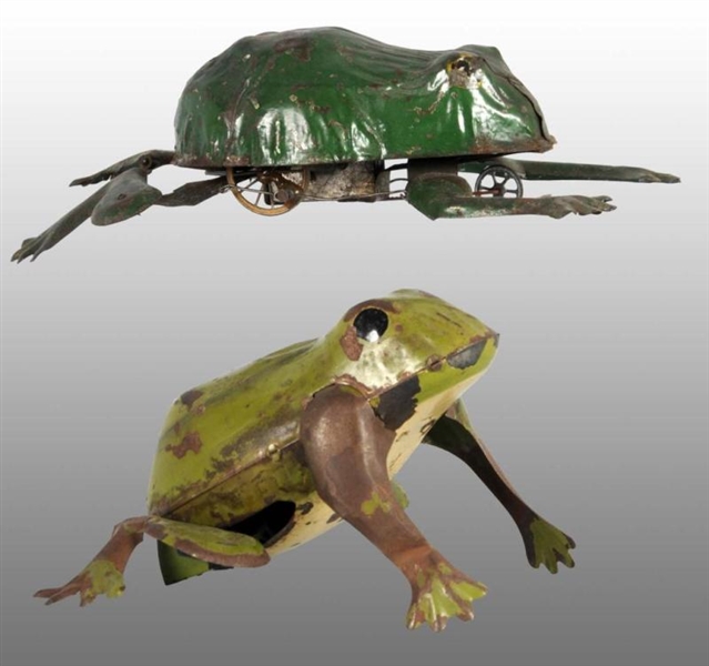 LOT OF 2: TIN HAND-PAINTED FROG WIND-UP TOYS.     