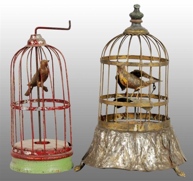 LOT OF 2: HAND-PAINTED BIRDCAGE TOYS.             