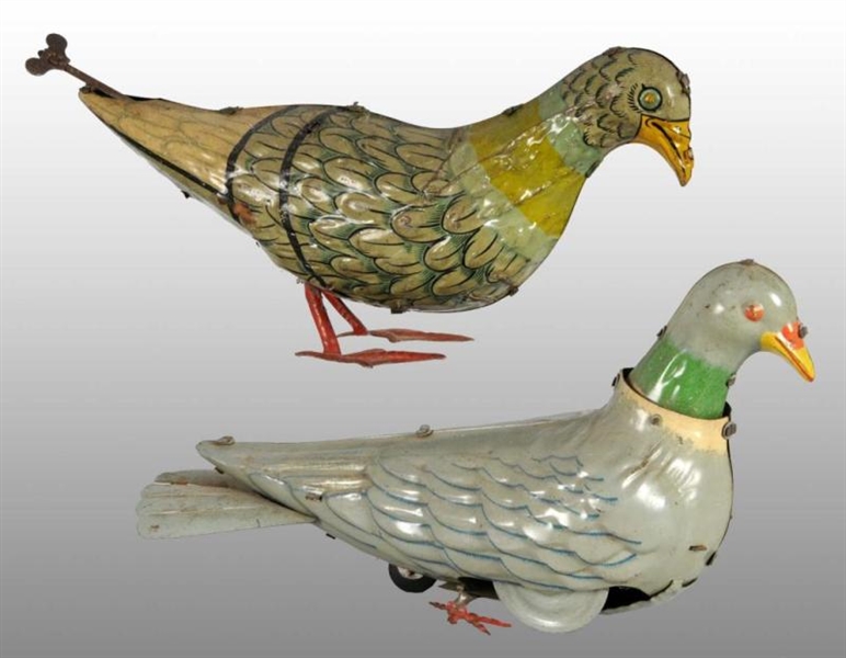 LOT OF 2: TIN LITHO PIGEON WIND-UP TOYS.          