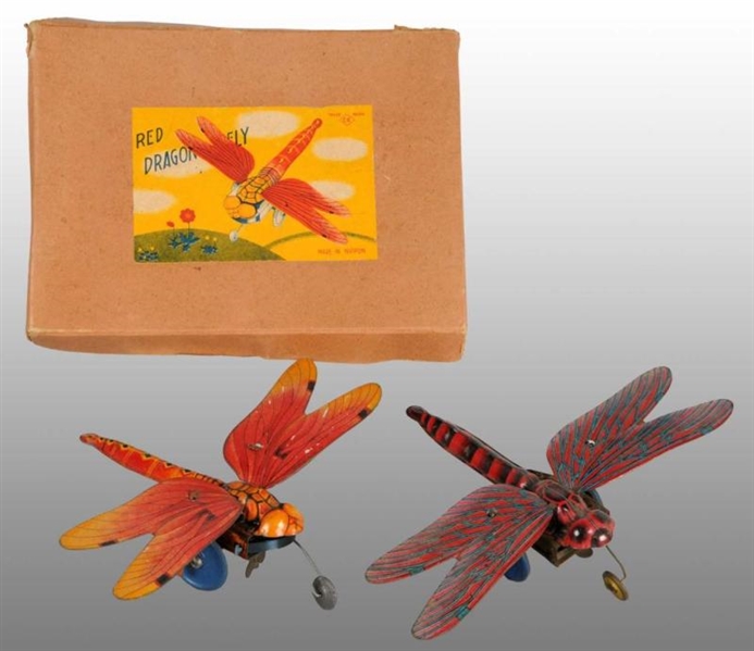 LOT OF 2: TIN LITHO DRAGONFLY WIND-UP TOYS.       