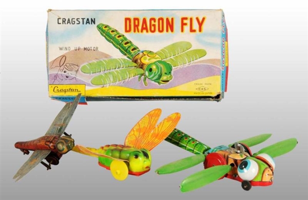 LOT OF 3: DRAGONFLY WIND-UP & FRICTION TOYS.      