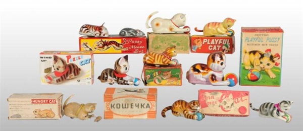 LOT OF 9: TIN CAT FRICTION & WIND-UP TOYS.        