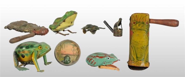 LOT OF 8: TIN FROG ITEMS.                         
