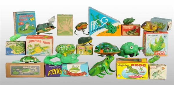 LOT OF 13: FROG WIND-UP TOYS.                     