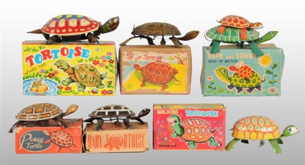 LOT OF 6: TIN TURTLE WIND-UP TOYS.                