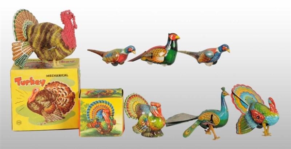 LOT OF 7: TURKEY, PEACOCK, & PHEASANT WIND-UP TOYS