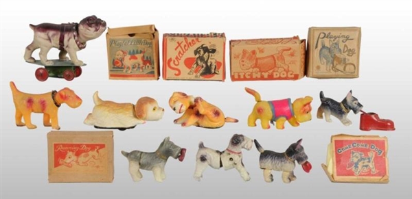 LOT OF 9: CELLULOID DOG WIND-UP TOYS.             