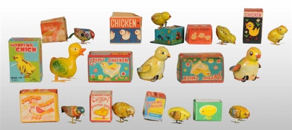LOT OF 11: BIRD & CHICK WIND-UP & FRICTION TOYS.  