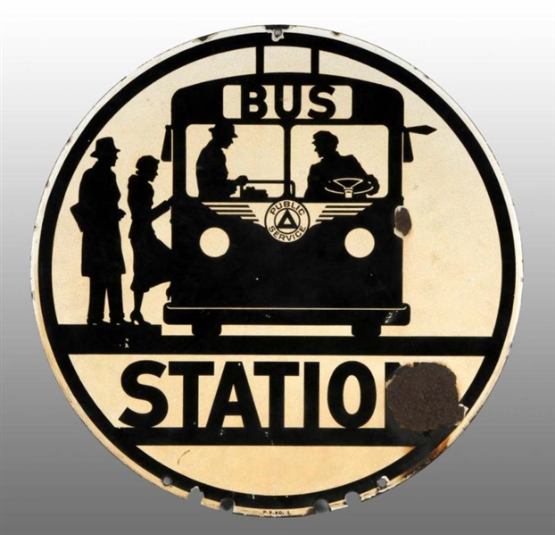 PORCELAIN BUS STATION ROUND 2-SIDED SIGN.         