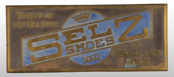 CAST EMBOSSED BRASS SELZ SHOES SIGN.              