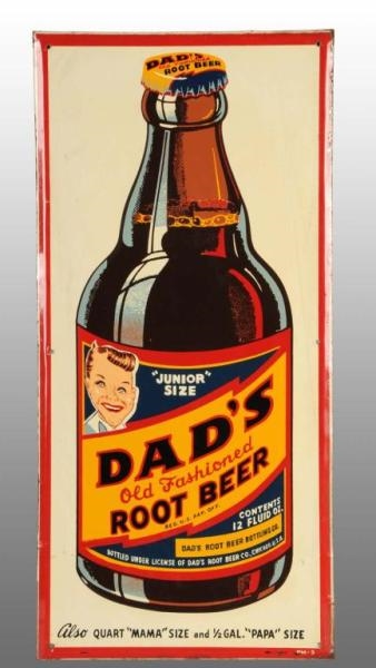 EMBOSSED TIN DADS ROOT BEER SIGN.                