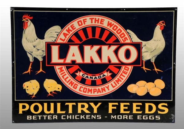 EMBOSSED TIN LAKKO POULTRY FEEDS SIGN.            