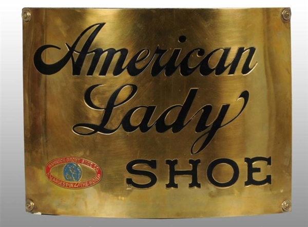 BRASS AMERICAN LADY SHOE CURVED CORNER SIGN.      