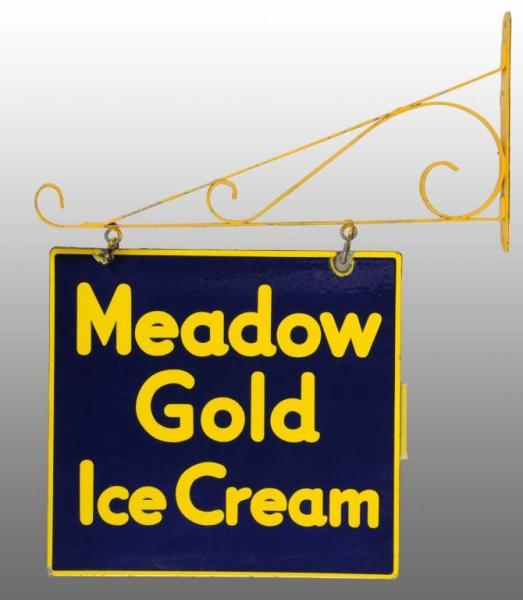 PORCELAIN MEADOW GOLD ICE CREAM 2-SIDED SIGN.     
