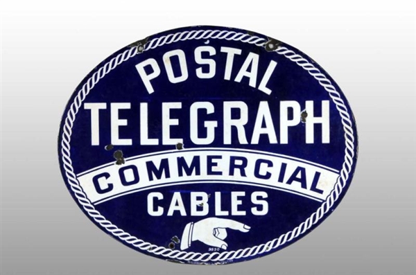 PORCELAIN POSTAL TELEGRAPH & CABLES 2-SIDED SIGN. 