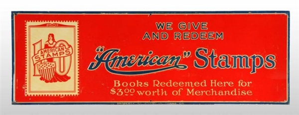 EMBOSSED TIN AMERICAN STAMPS SIGN.                