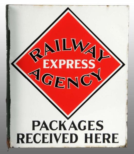 PORCELAIN RAILWAY EXPRESS AGENCY 2-SIDED FLANGE.  