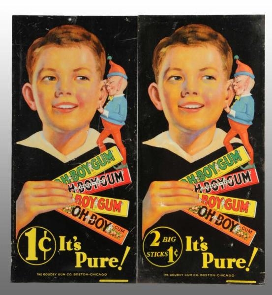 LOT OF 2: TIN OH BOY GUM "ITS PURE" SIGNS.       