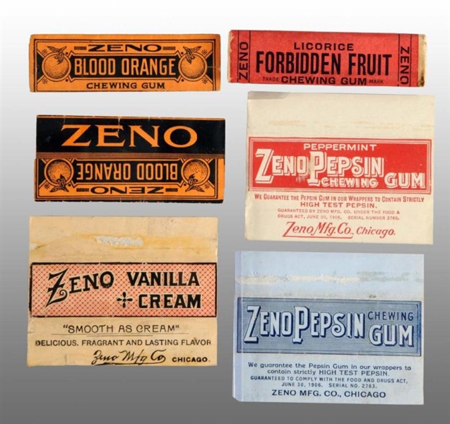 LOT OF 6: ZENO GUM WRAPPERS.                      