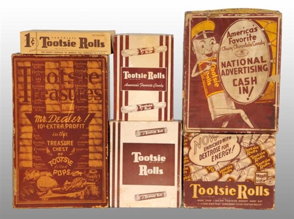 LOT OF 6: CARDBOARD TOOTSIE ROLL BOXES.           