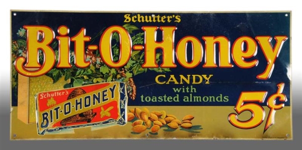 TIN BIT-O-HONEY CANDY SIGN WITH SHUTTERS.         