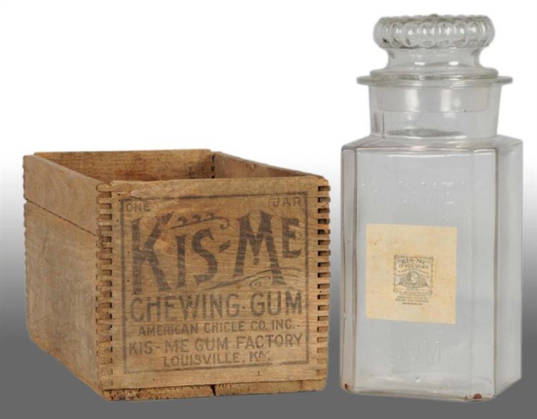 KIS-ME GUM JAR WITH WOODEN CRATE.                 