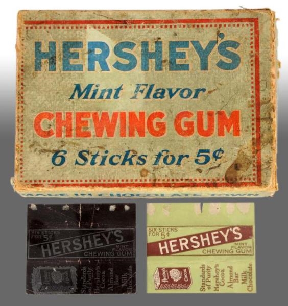 HERSHEYS GUM BOX WITH 2 WRAPPERS.                