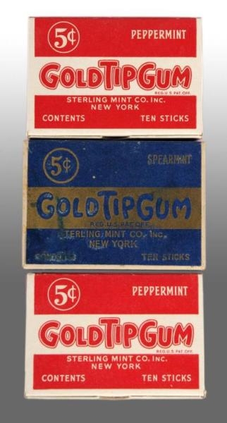 LOT OF 3: GOLD TIP GUM BOXES.                     
