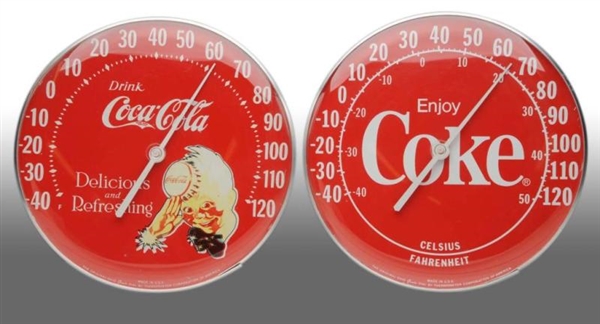 LOT OF 2: PLASTIC COCA-COLA DIAL THERMOMETERS.    