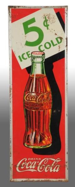 TIN COCA-COLA SIGN WITH BOTTLE.                   