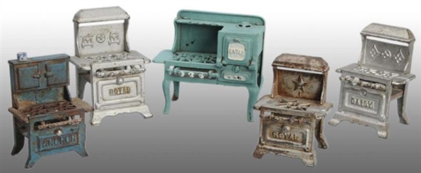 LOT OF 5: CAST IRON TOY CHILDRENS STOVES.        