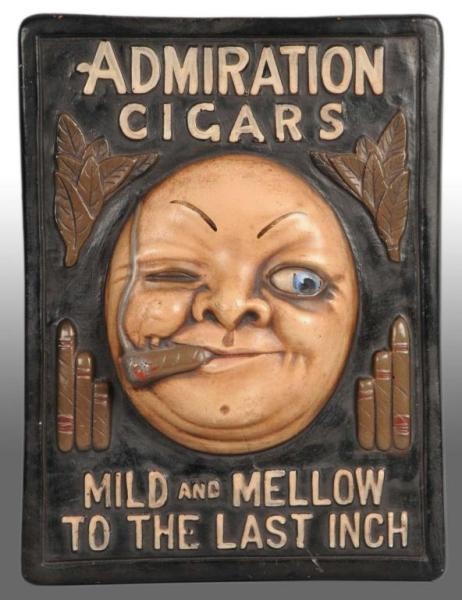 EMBOSSED CHALKWARE ADMIRATION CIGARS WALL SIGN.   