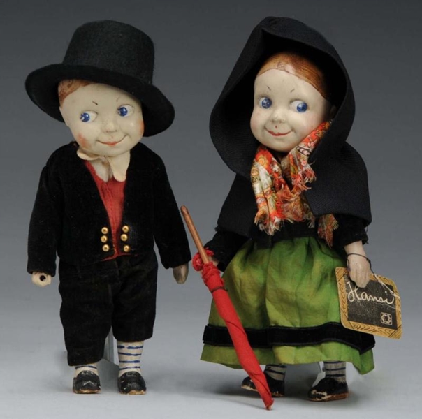 PAIR OF FRENCH COMPOSITION CHARACTER DOLLS.       