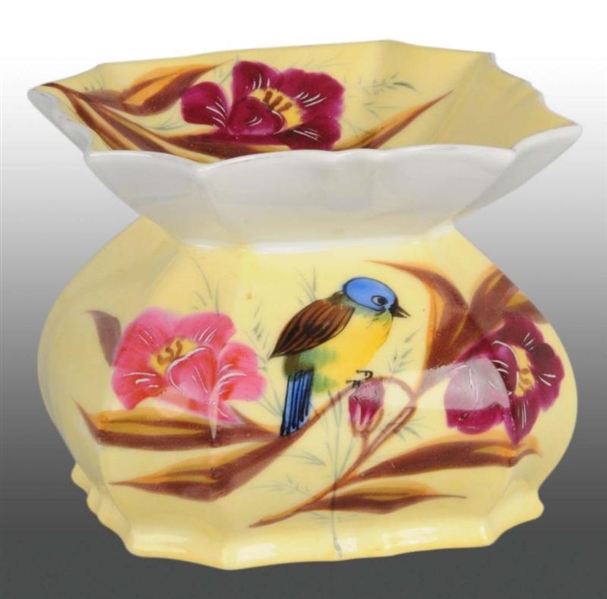 HAND-PAINTED SPITTOON WITH FLOWERS.               