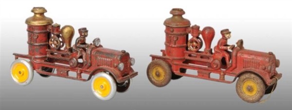 LOT OF 2: CAST IRON FIRE PUMPER VEHICLE TOYS.     
