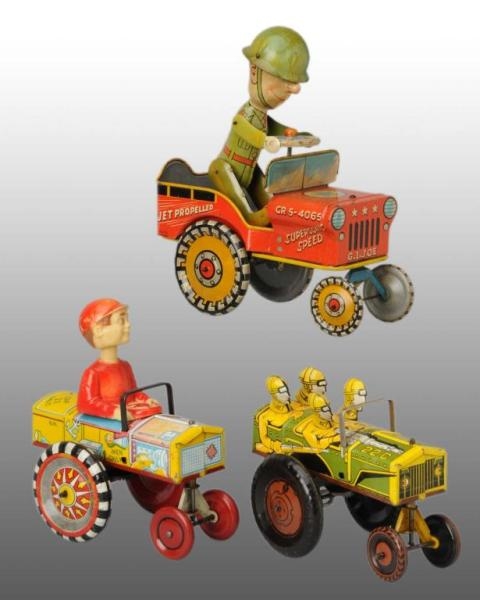 LOT OF 3: TIN WHOOPEE CAR WIND-UP TOYS.           