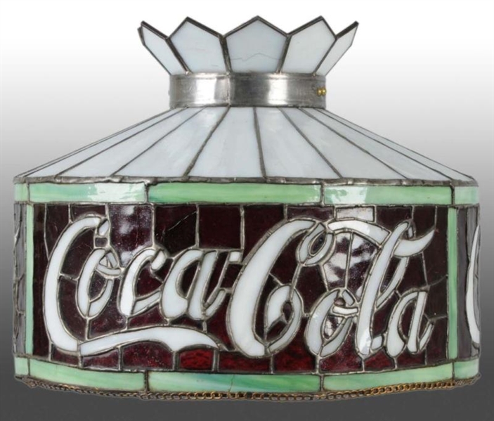 LEADED GLASS COCA-COLA SHADE WITH CHAIN EDGE.     