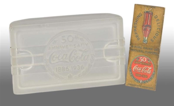 GLASS COCA-COLA 50TH ANNIVERSARY CIGARETTE CASE.  
